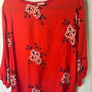 Kindred 3 Quarter Sleeve Burnt Orange, Navy, White Embroidered Flowers- Size 2X